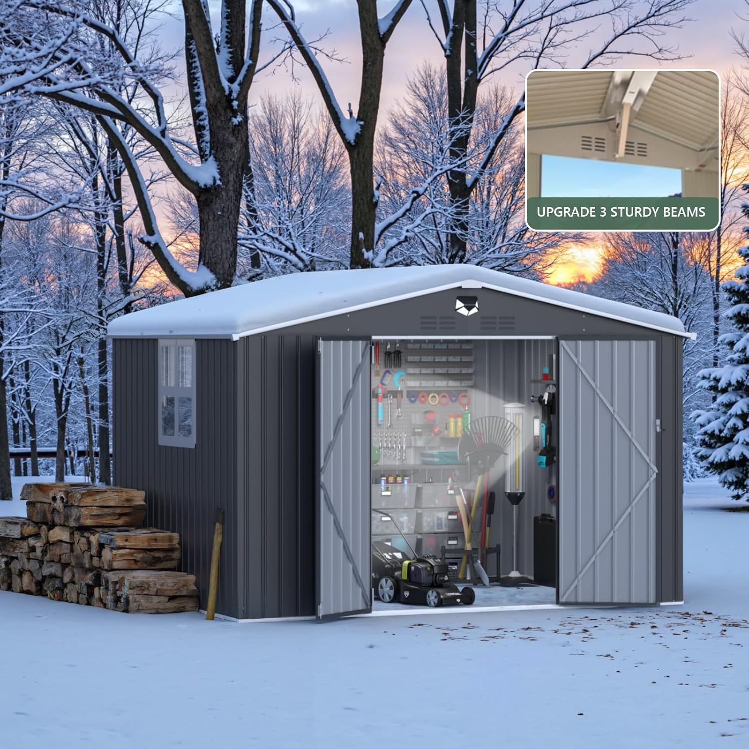 Metal Storage Shed 10x8 FT with Window,Outdoor Storage Building,Large Backyard Sheds,Waterproof Outside Storage Sheds