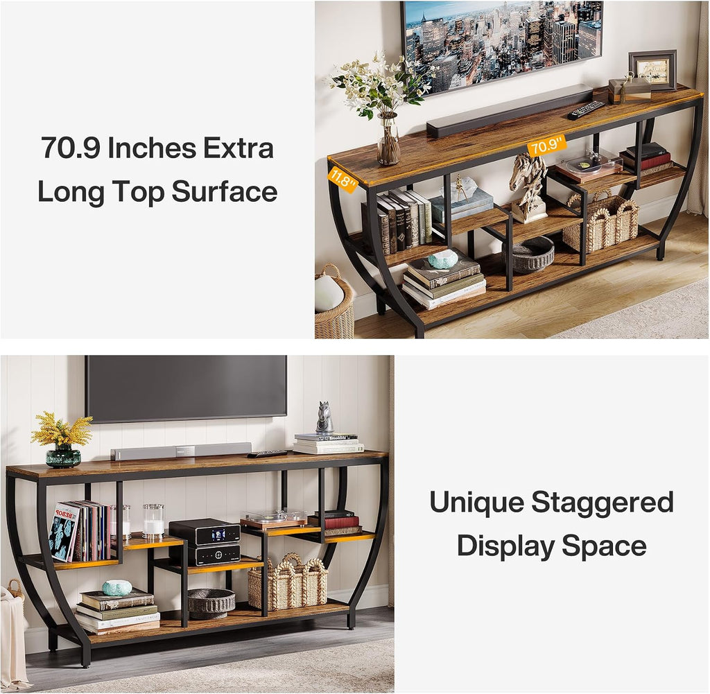 Tribesigns TV Stand for Televisions up to 80 Inches, 70.9 Inches Entertainment Center with Storage Shelves, Wood TV Media Console Table Unit for Living Room, Bedroom, Rustic Brown