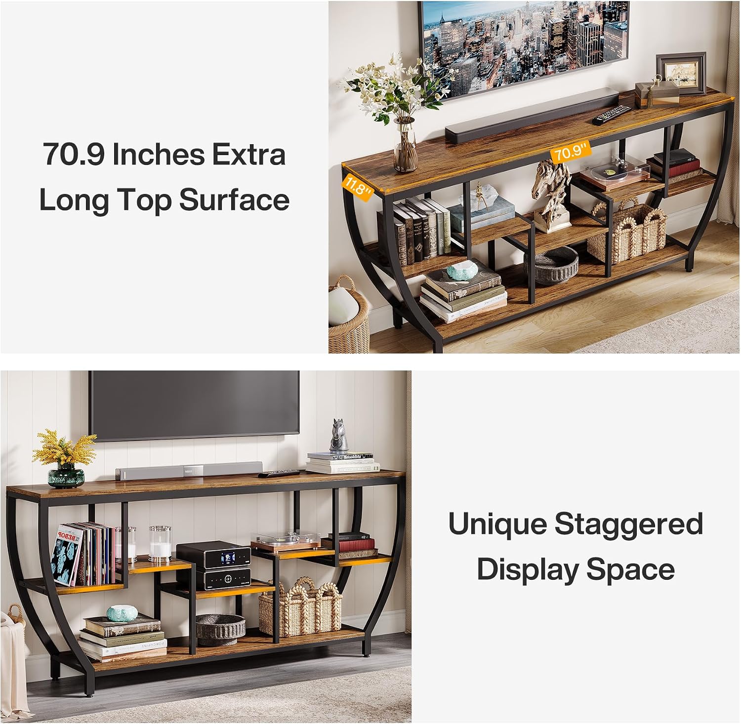 Tribesigns TV Stand for Televisions up to 80 Inches, 70.9 Inches Entertainment Center with Storage Shelves, Wood TV Media Console Table Unit for Living Room, Bedroom, Rustic Brown