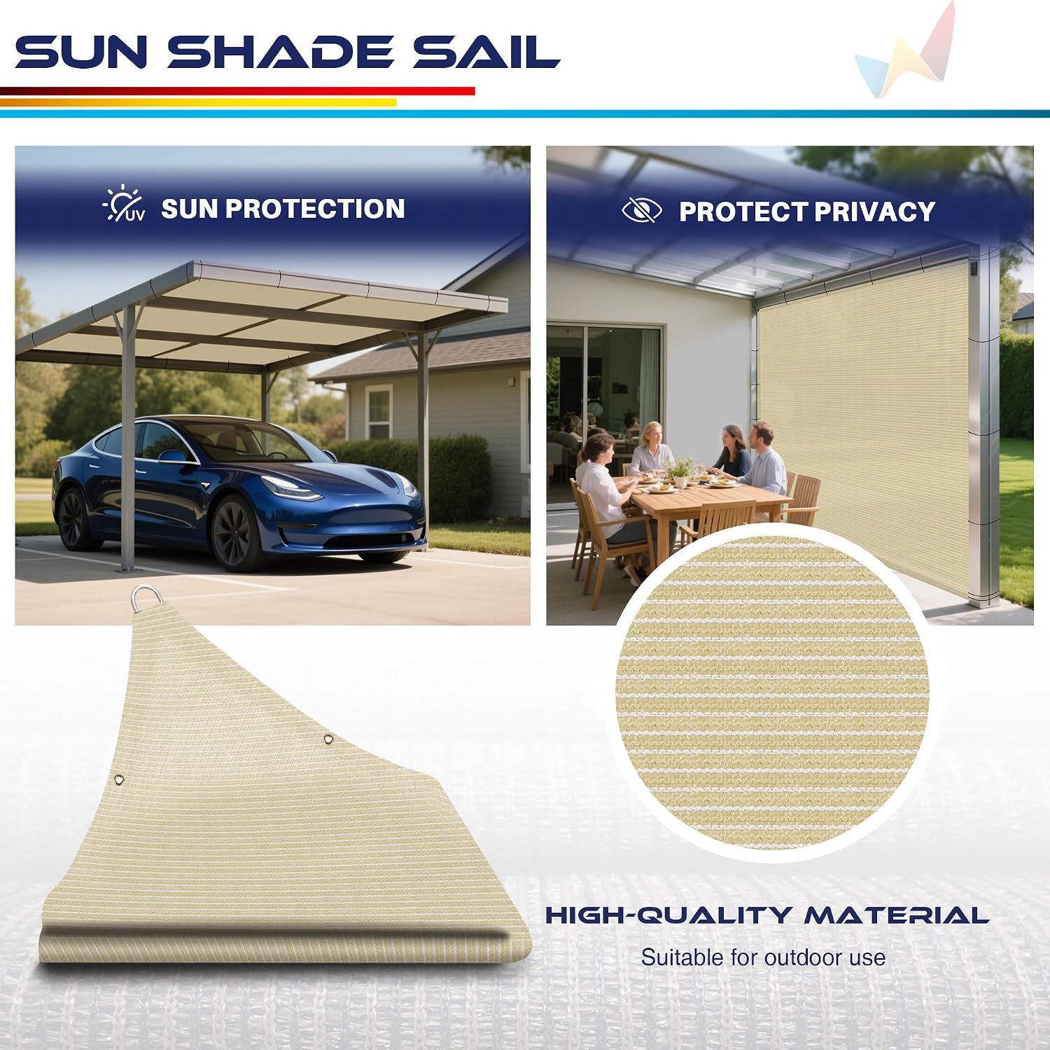 Windscreen4less 12' x 16' Sun Shade Sail Straight Edge Sun Shade Canopy Cover Outdoor with Grommets D-Ring UV Block for Pergola Backyard Patio (Beige)
