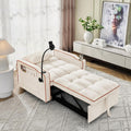 3 in 1 Convertible Sleeper Chair Bed with USB Ports, Cup Holder and Phone Stand, Velvet Pull Out Futon Sofa Beds, Adjustable Backrest Single Sofa Chair for Small Spaces, Living Room, Office (Beige)