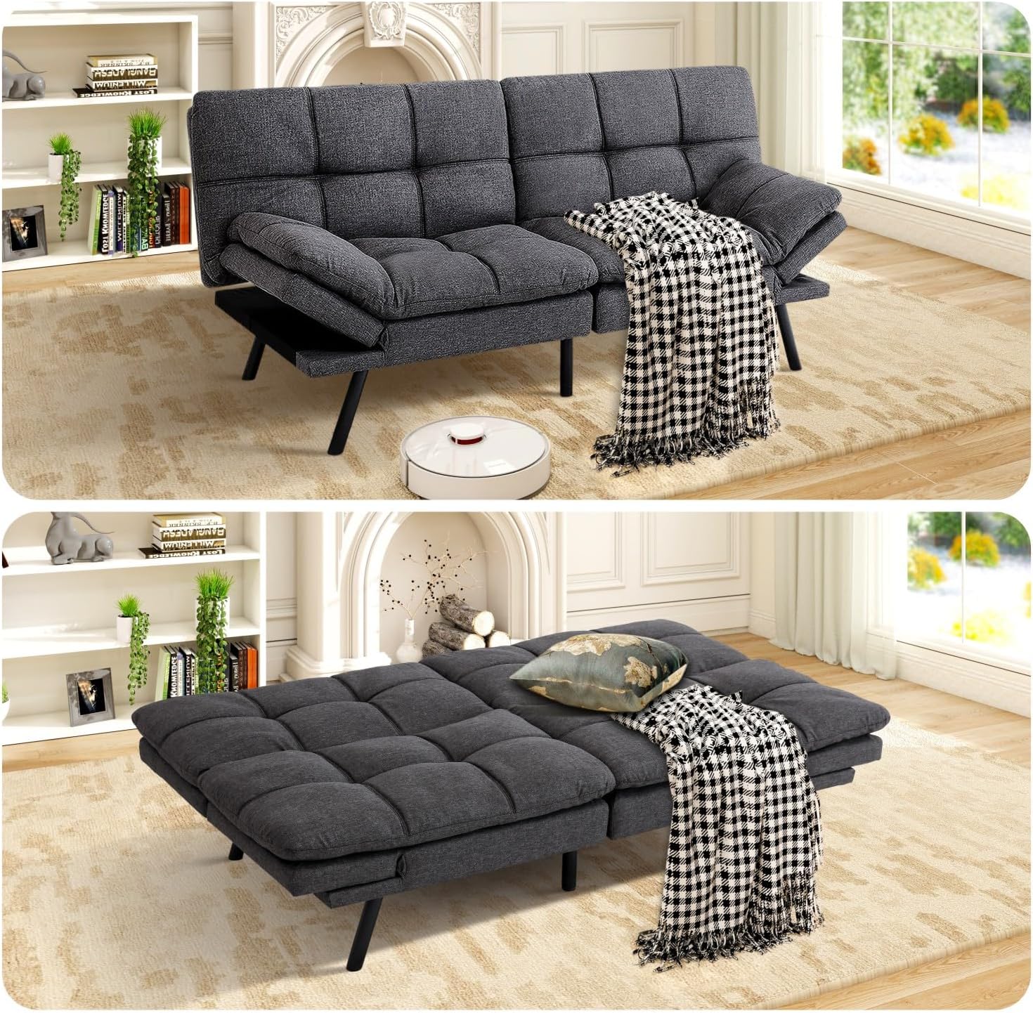 MUUEGM Futon Sofa Bed Loveseat Memory Foam Modern Office Couch Sleeper Bed Convertible Love seat Sofa for Small Spaces,Apartment,Office with Adjustable Armrest Backrest