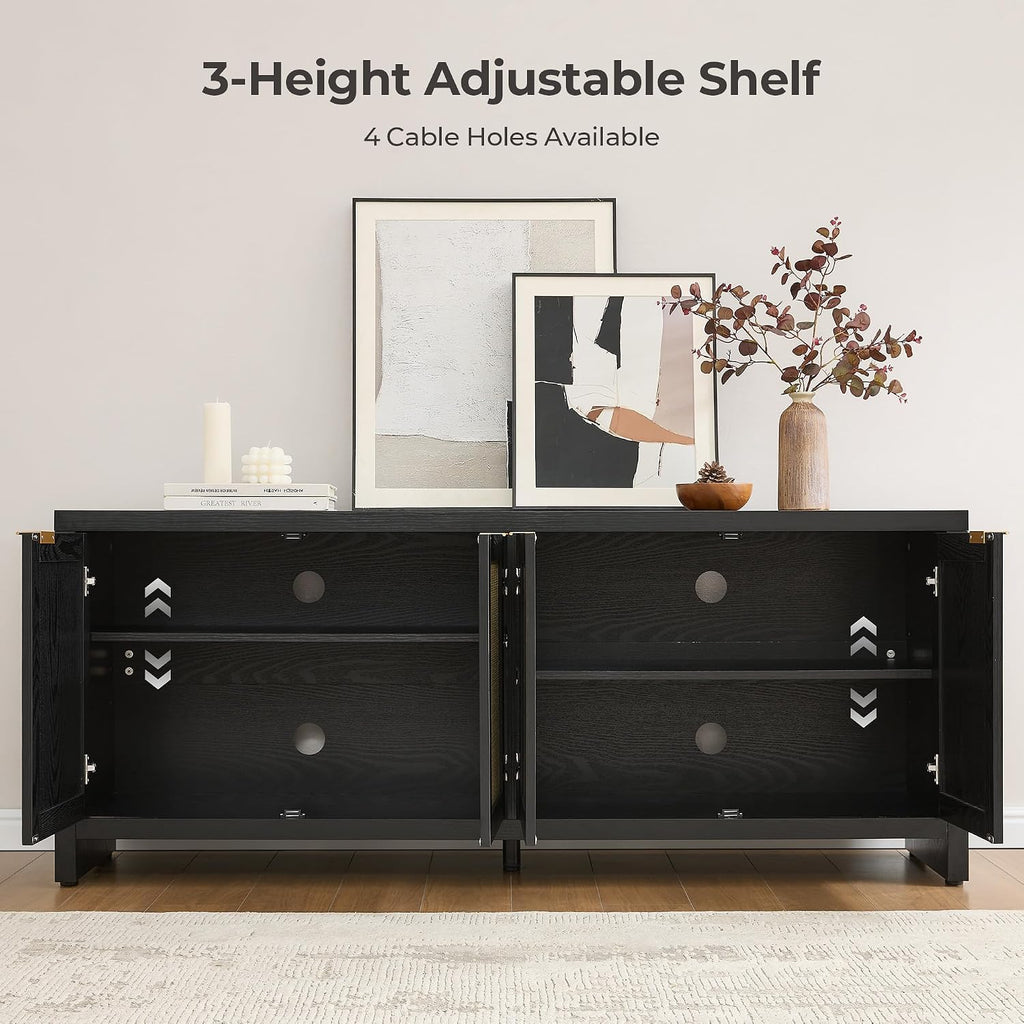 SICOTAS TV Stand for Living Room Boho Entertainment Center for Bedroom with 4 Rattan Cabinets Farmhouse Television Stands with Storage Large Media Console Table for TVs up to 65 Inch