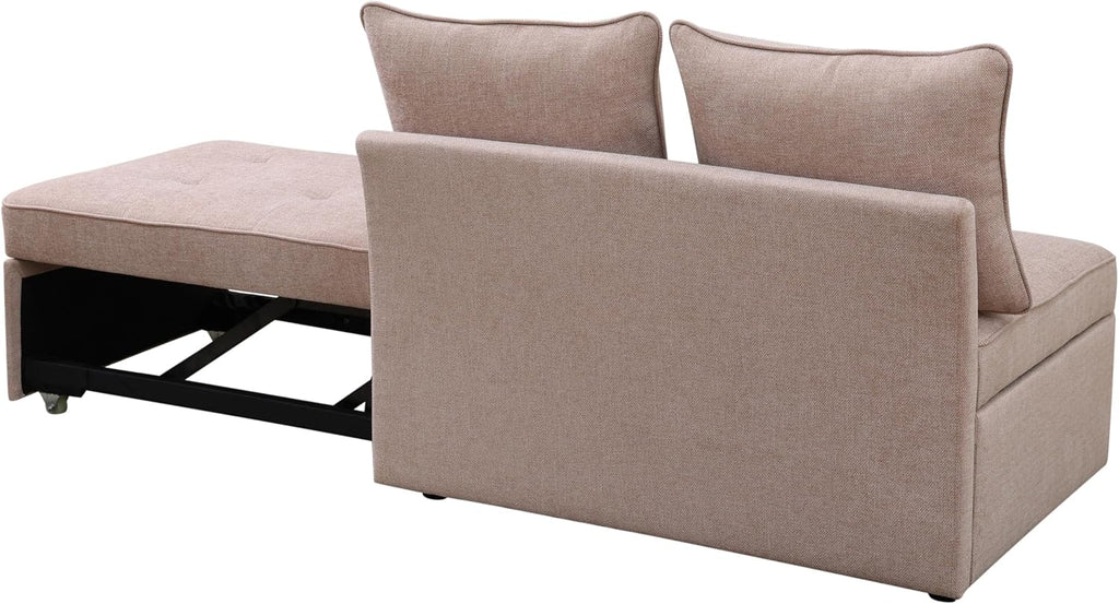 Sleeper Sofa, 4-in-1 Convertible Ottoman Couch Bed, Modern Sackcloth Futon Sofa Bed with 2 Pillows Adjustable Backrest, Recliner Folding Loveseat for Living Room, Apartment Dorm, Office,Pink