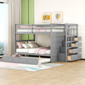 Harper & Bright Designs Full Over Full Bunk Bed with Twin Size Trundle and Stairs, Kids Bunk Beds with Storage Drawers, Wood Full Bunk Beds with Trundle and Guardrail for Kids Teens Adults, Gray
