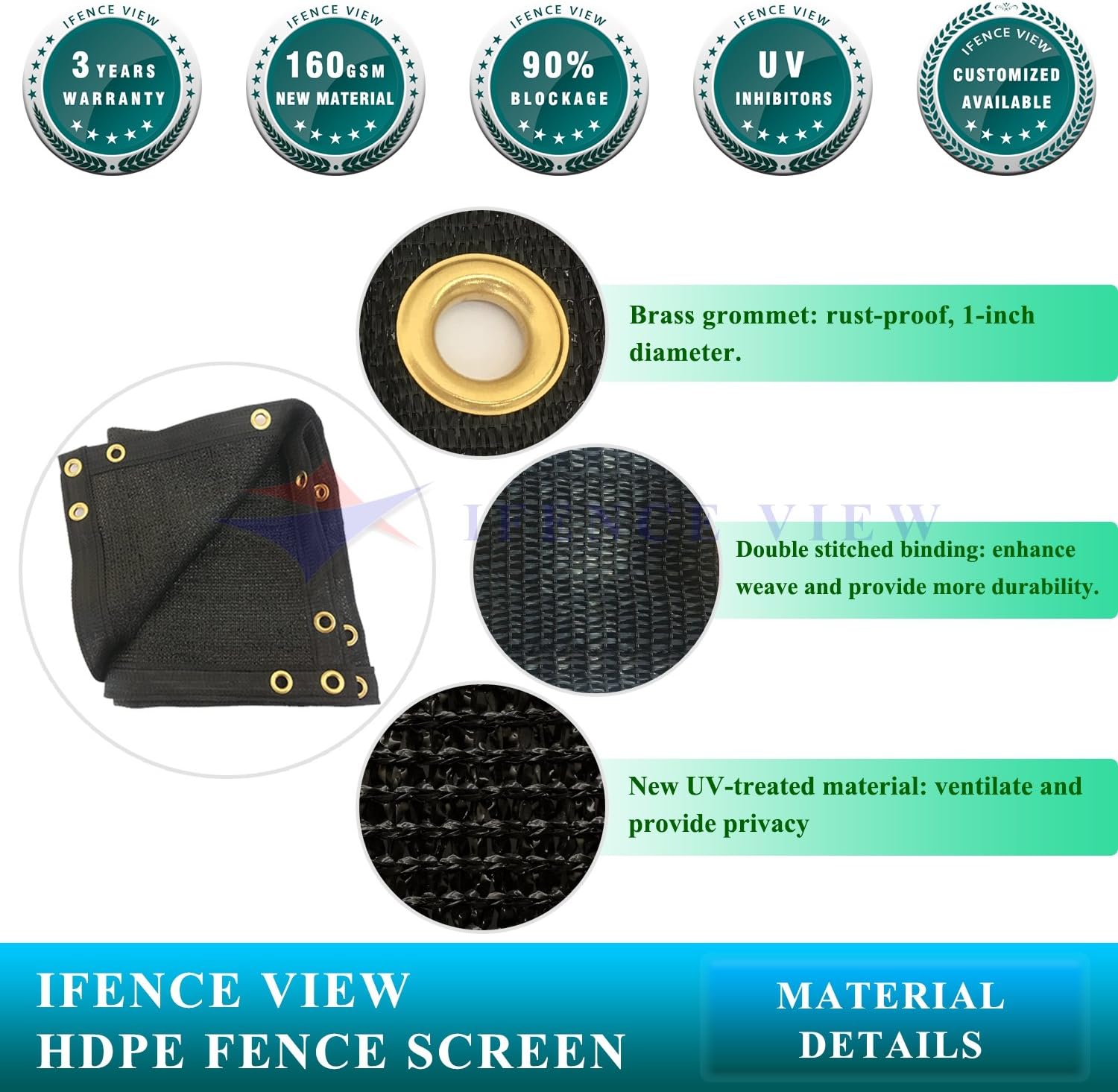 Ifenceview 20' x 14' Black Fence Privacy Screen Fence Cover Panels Mesh Net for Construction Site Yard Driveway Garden Pergolas Gazebos Railing Canopy Awning 165 GSM