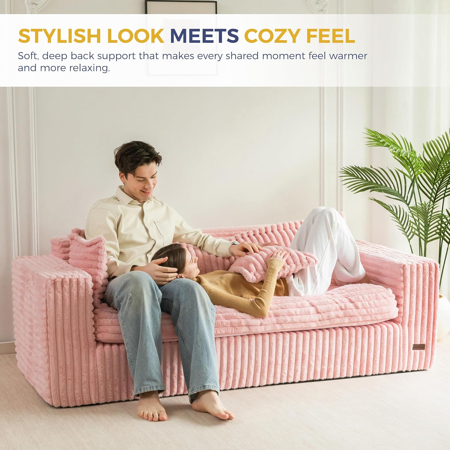 MAXYOYO 76' Bean Bag Sofa Couch, Loveseat Boneless Couch in a Box, Upholstered Small Mini Sofa with Deep Seating for Living Room Bedroom Office Apartment, Pink