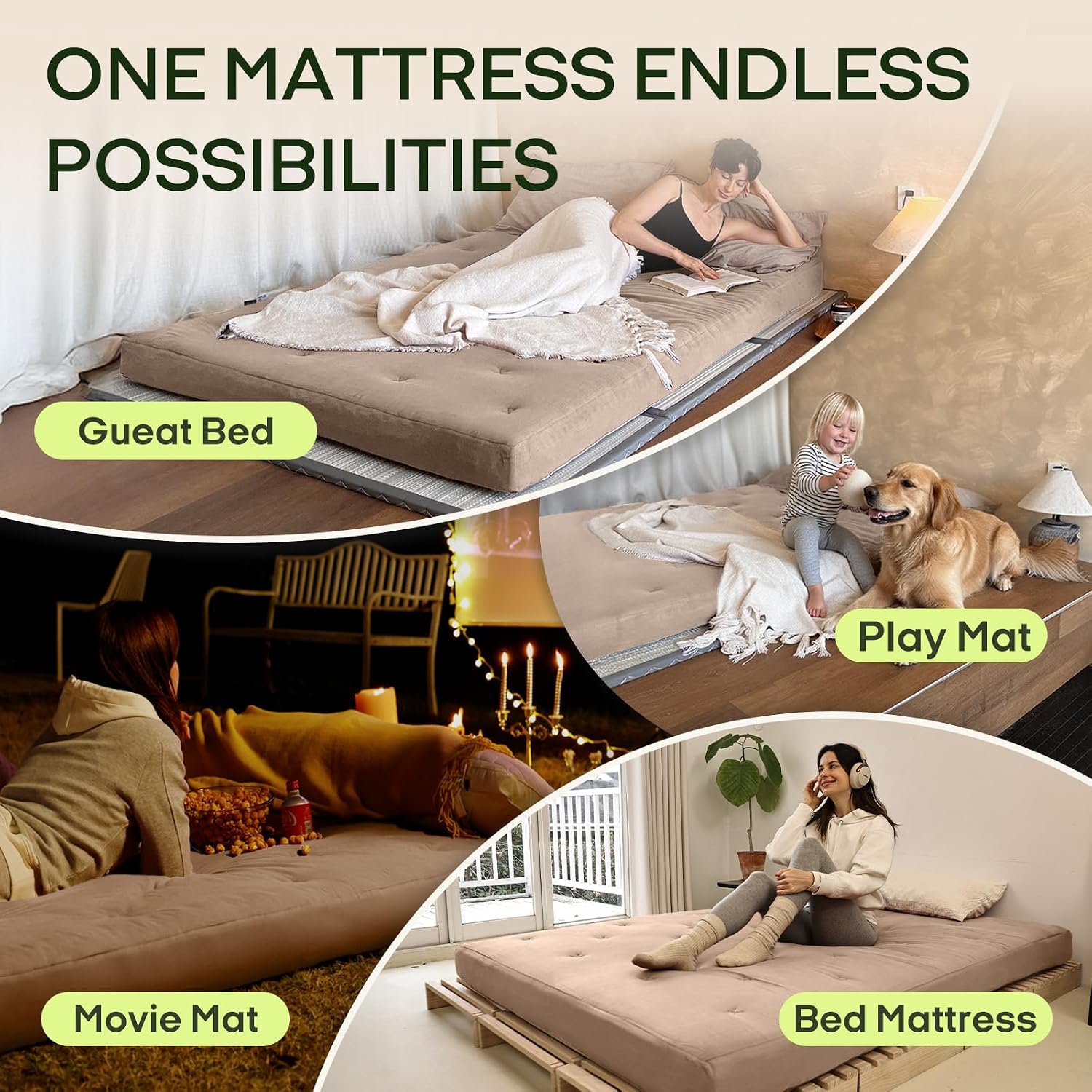 ZonLi Japanese Floor Futon Mattress Full Size 54'x 75',100% Cotton Cover 6'' Thicken Tatami Mattress,Foldable Sleeping Pad,Portable Dormitory Tatami Mat,Roll Up Floor Lounger Bed for Adult (Khaki)