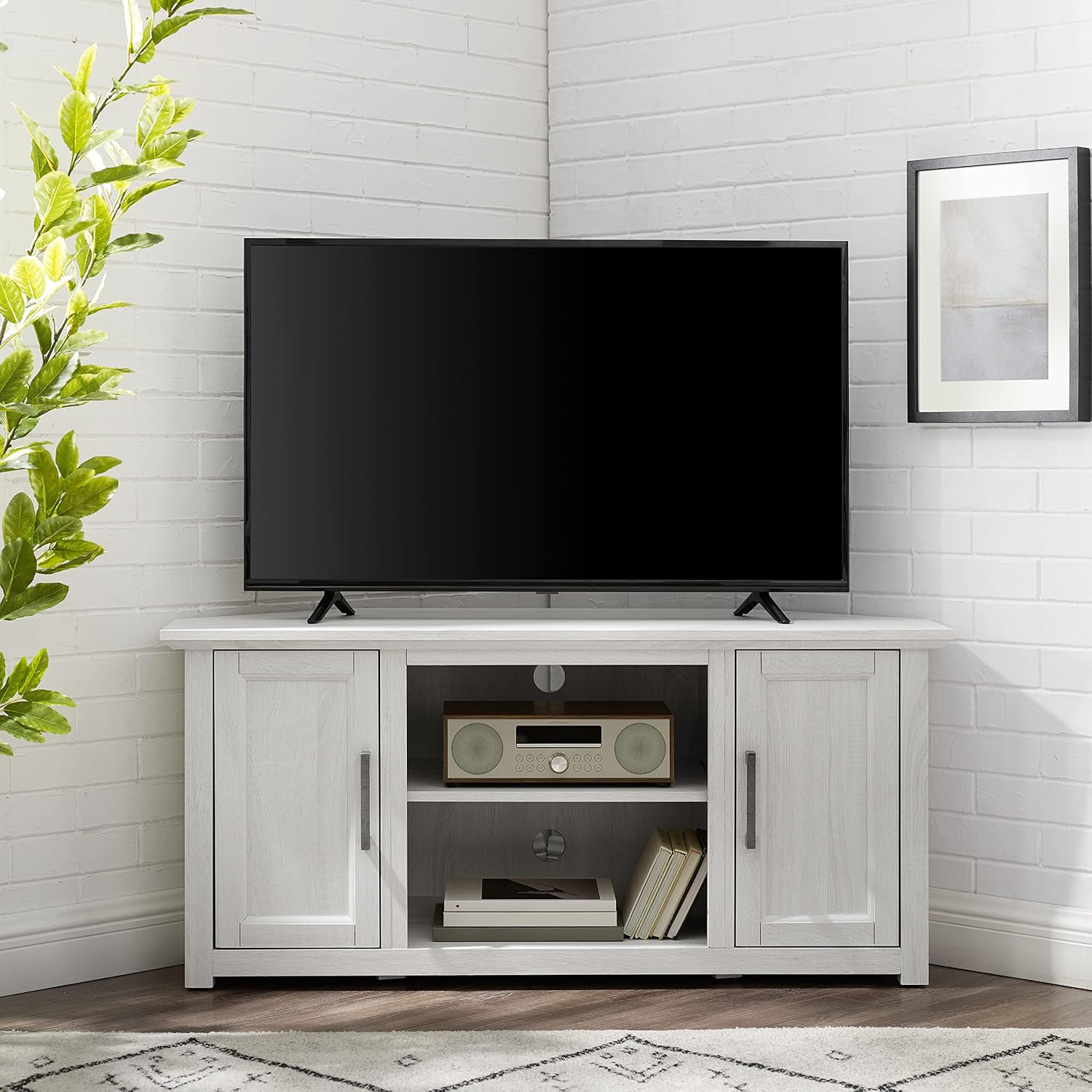 Crosley Furniture Camden TV Stand for 50+ inch TVs, Entertainment Center with Adjustable Storage Shelves, Whitewash
