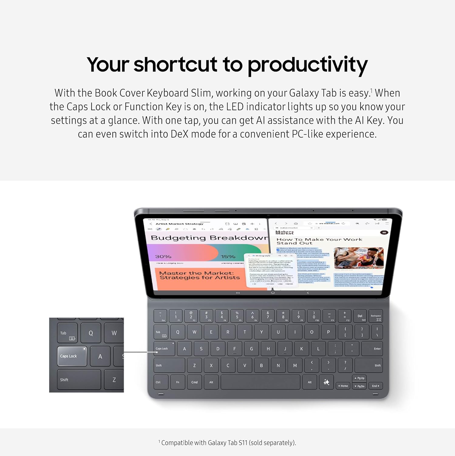 Samsung Galaxy Tab S11 Book Cover Keyboard Slim, AI Key Ready, PC-Like Experience, Sleek, US Version, Black