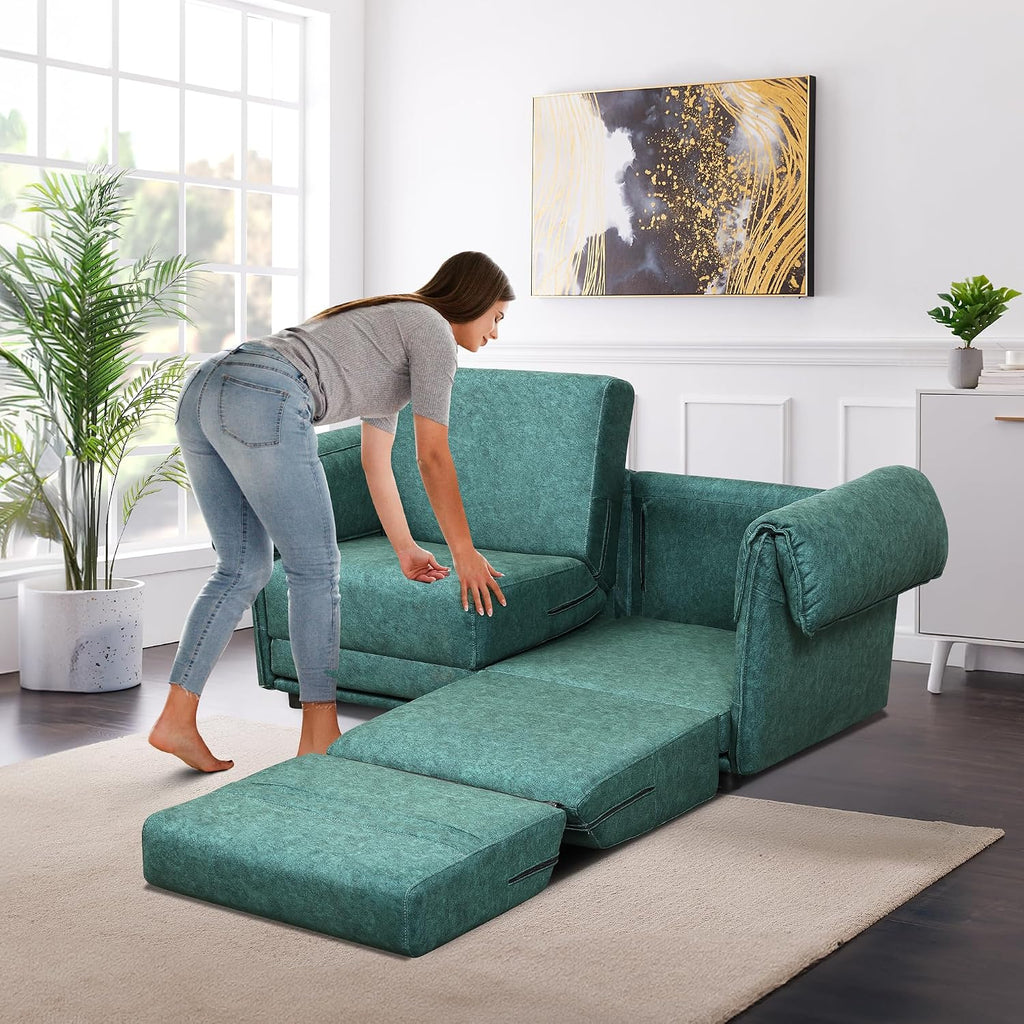 FHFO Convertible Couch Bed Queen, 65' Loveset Small Couch for Small Spaces, 3 in 1 Pull Out Sofa Bed Convertible Sleeper Sofa Comfy Sofabed for Living Room, Bedroom, Apartment (Green)