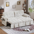 Convertible Sleeper Sofa Bed, 86 Inch Chenille Pull Out Couch with Side Table & Adjustable Backrest, Sectional Sleeper Sofa with Pull Out Bed for Living Room, Apartment, Beige