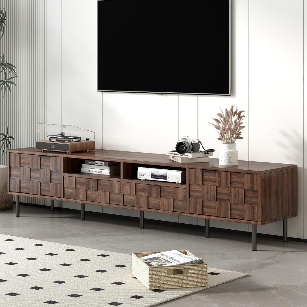 Merax 80' TV Stand for TVs Up to 85', Modern Entertainment Center with 2 Drawers, 2 Doors, and Open Space, Media Console with Unique Mosaic Front Design for Living Room