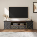 BELLEZE 70 Inch Modern TV Stand with Gold Trim, Elegant Entertainment Center with Storage, Media Console Table with Drawers & Open Shelves for Living Room (Espresso Black)