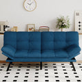 Futon Sofa Bed Convertible Couch, Blue Linen Sofa Bed with Memory Foam, Adjustable Backrest & Armrests, Multifunctional Small Loveseat Sleeper Sofa for Living Room, Apartment, Office
