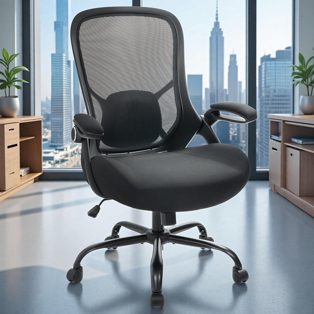 HYLONE Big and Tall 400lbs Heavy Duty Office Chair, 5' Thickened Seat Ergonomic Desk Chair with Adjustable Armrests, Home Office Computer Chairs for Long Hours Mesh Executive Chair(Black)