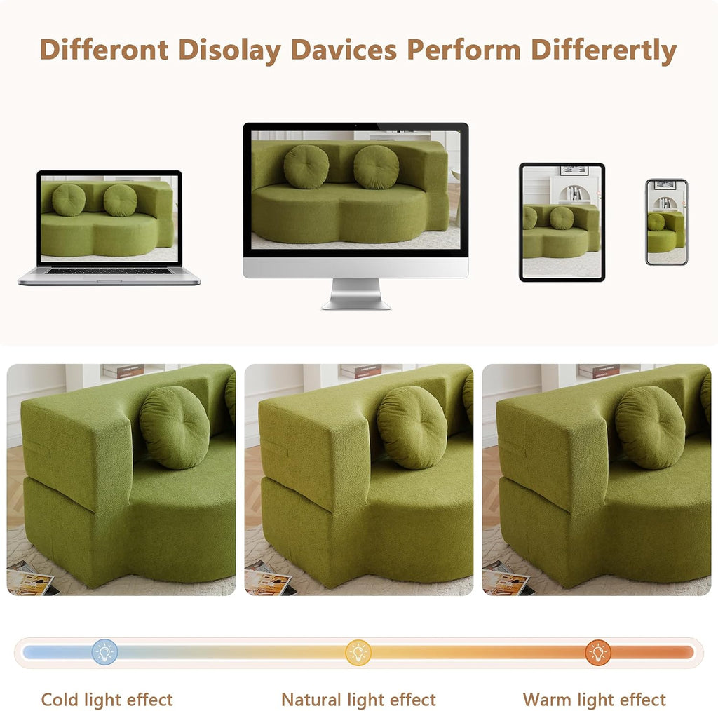 2-in-1 Folding Sofa Bed with Pillow, No Assembly Futon Twin Size Sofa Bed, Breathable Linen-Cotton Convertible Couch Bed for Living Room and Guest Room, 75.5 Inch,Green