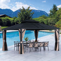 LeDoasis Nova 12' X 14' Hardtop Gazebo with Curtains and Netting, Permanent Aluminum Metal Canopy with Galvanized Steel Double Roof, for Patio Lawn and Garden