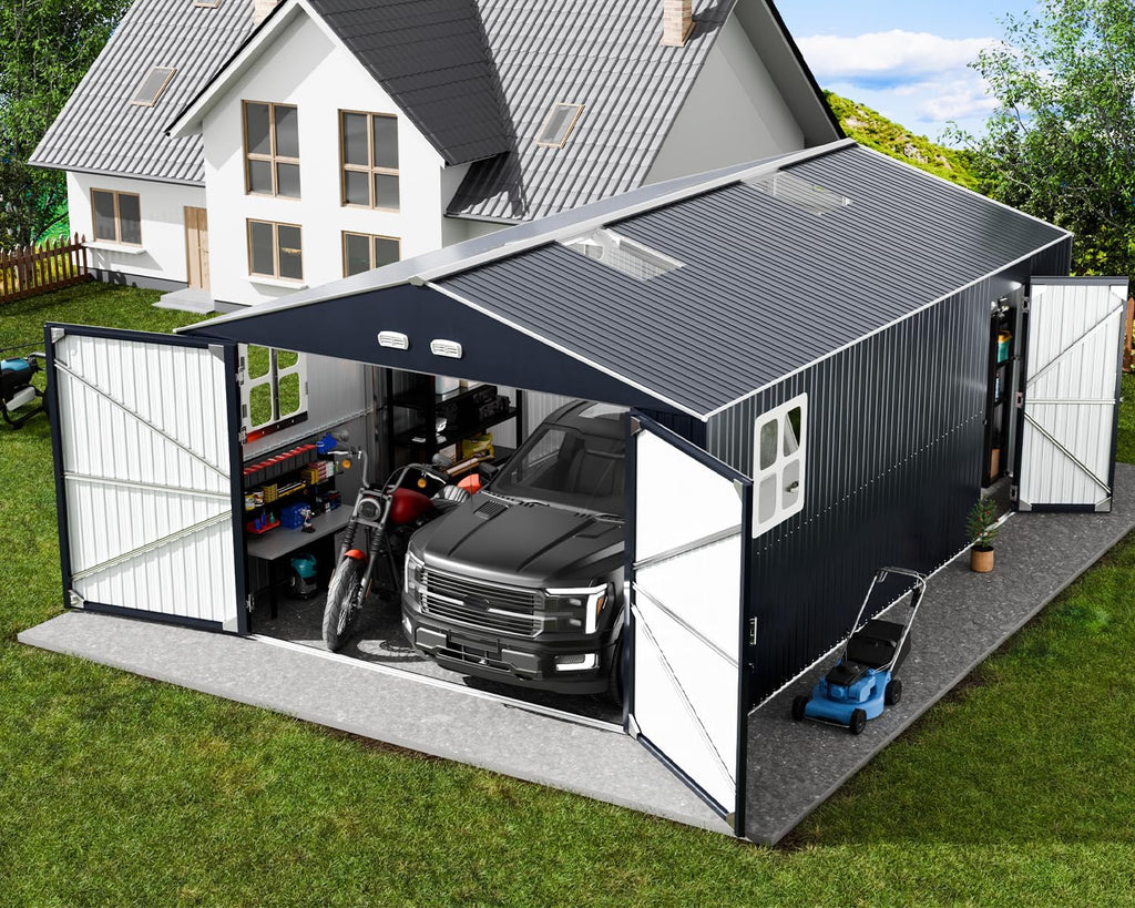 K Knowbody 13x20x8.3 FT Metal Garage Shed, Ultra-Heavy-Duty 18-Gauge Powder-Coated Frame, 100 PSF Snow & 150 MPH Wind Rated, Skylight Dual-Entry Large Outdoor Storage Building, Carport, Workshop