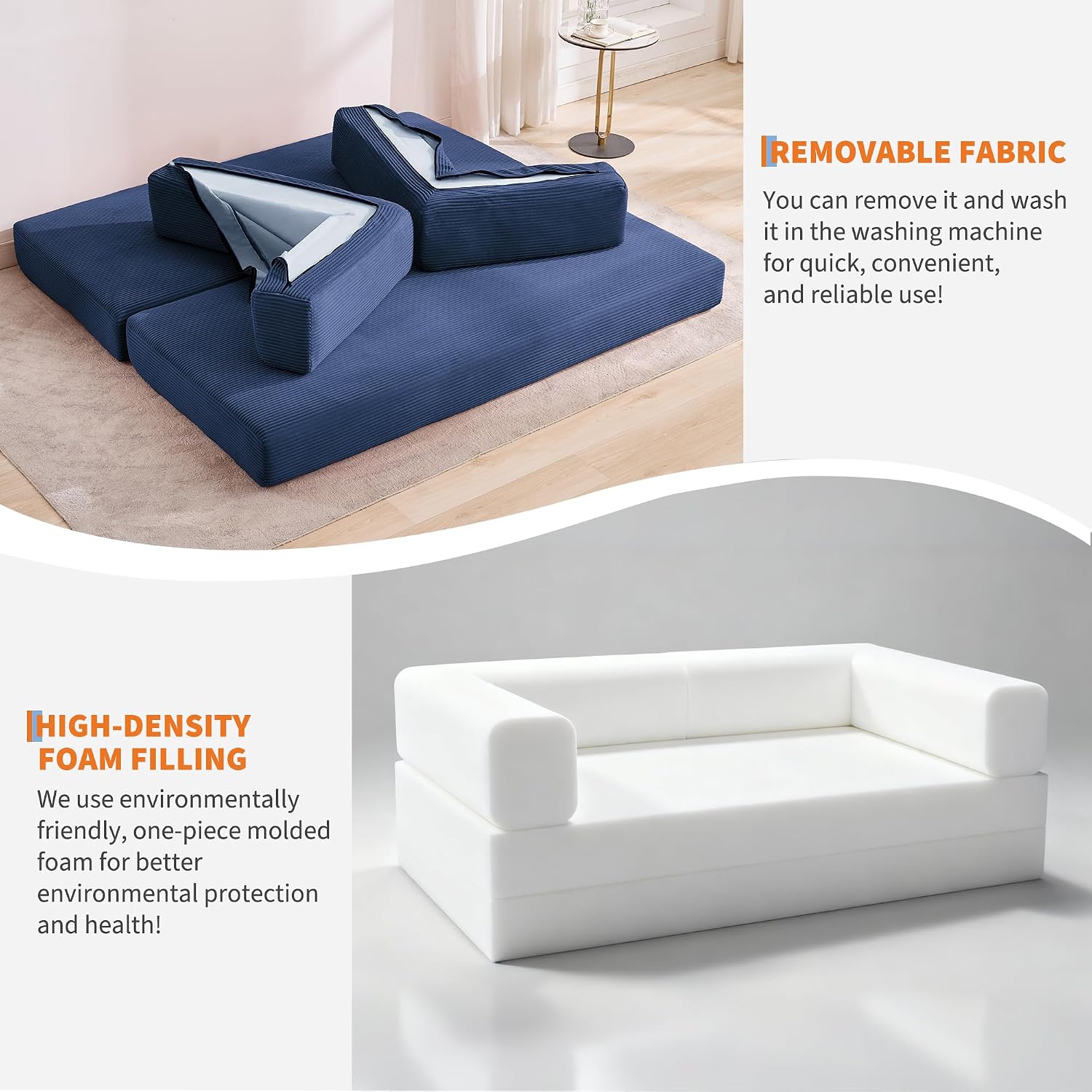 Garvee 5-in-1 Convertible Sofa Bed, 78.8' Modular Corduroy Sleeper with Sturdy Frame & No Assembly, Multi-Functional Futon for Small Space, Living Room & Guest Room (Blue)