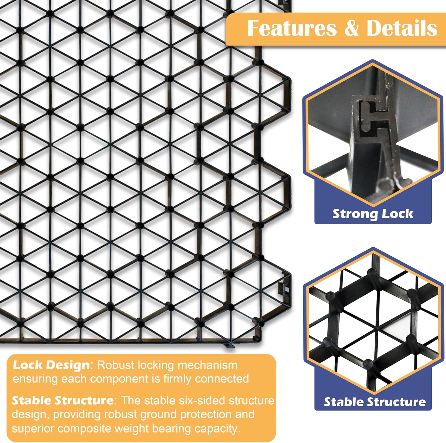 12 Units Permeable Pavers Gravel, Grass& Gravel Driveway System, Interlocked Pavers Gravel Grid Black PE Shed Base 1.6' Depth, 32 Sq Ft (12)