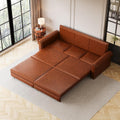 93.7' King Pull Out Sofa Bed, Faux Leather Sleeper Sofa Couch, 3 in 1 Convertible Futon Couches for Living Room, Small Space, Apartment, Office, Bedroom, Modern Rivet Armrest, Light Brown