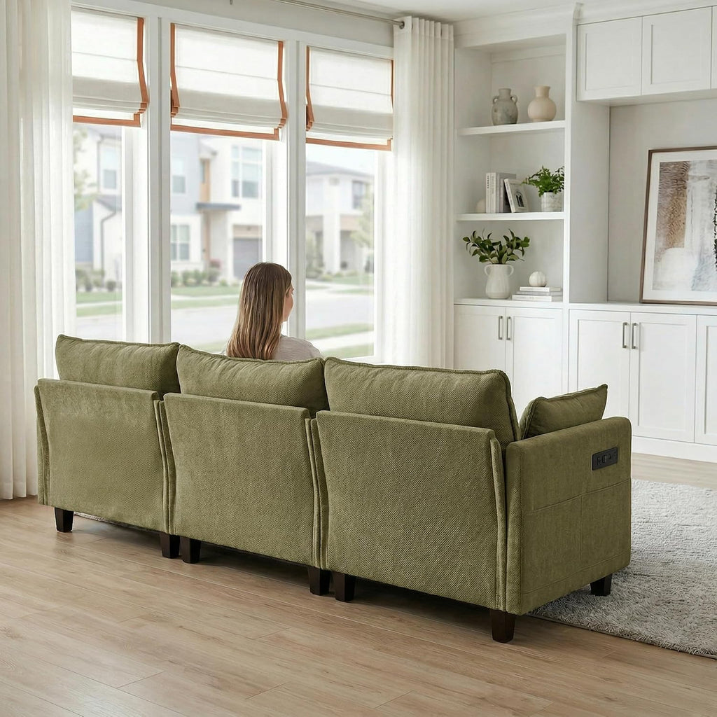Eafurn Modular Sectional Sofa with Movable Ottomans for Living Room, 4 Seater Convertible U Shaped Sectional Couch Modern Reversible Chenille Sofa Set w/USB Ports and Side Pockets