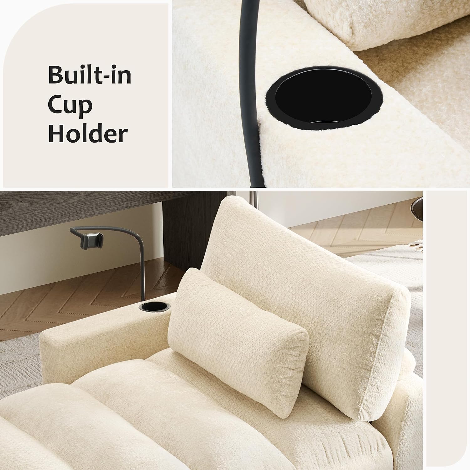 Yoglad Oversized Recliner Lounge Chair with USB Charging & Phone Holder - 400lb Heavy Duty Soft Chenille Reading Chair for Adults, Perfect for Small Spaces in Bedroom/Living Room, Beige