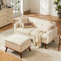 Tbfit 65' W Loveseat Sofa with Ottoman Coffee Table, Mid Century Modern Love Seat Couches for Living Room, Button Tufted Upholstered Small Couch for Bedroom,Easy to Install Love Seats Furniture, Beige