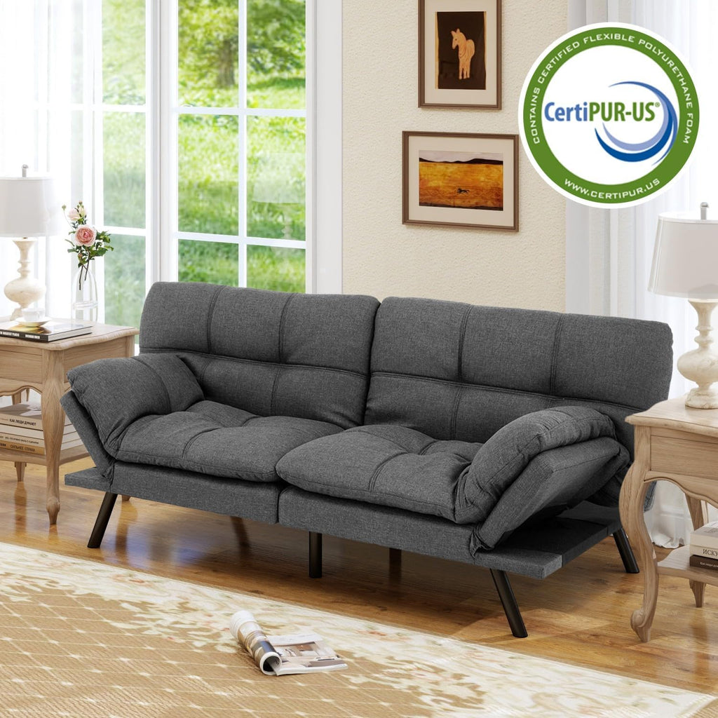 MUUEGM 71' Convertible Futon Sofa Bed, Upholstered Small Futon Couches with Adjustable Backrest, Loveseat Sleeper Bed for Compact Living Room Studio Office (Grey)