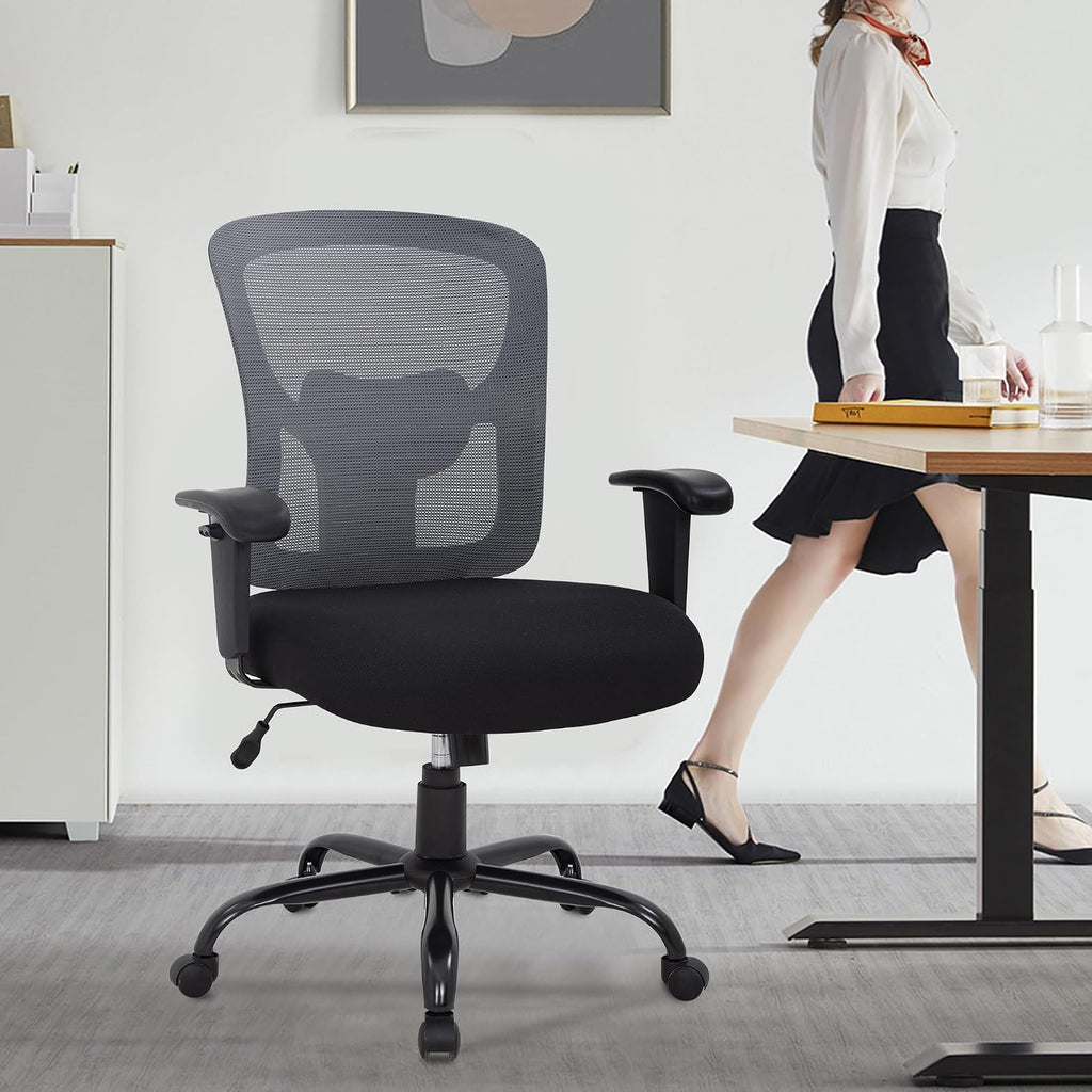 Big and Tall Office Chair 400lbs Desk Chair Mesh Computer Chair with Lumbar Support Wide Seat Adjust Arms Rolling Swivel High Back Task Executive Ergonomic Chair for Home Office (Grey)