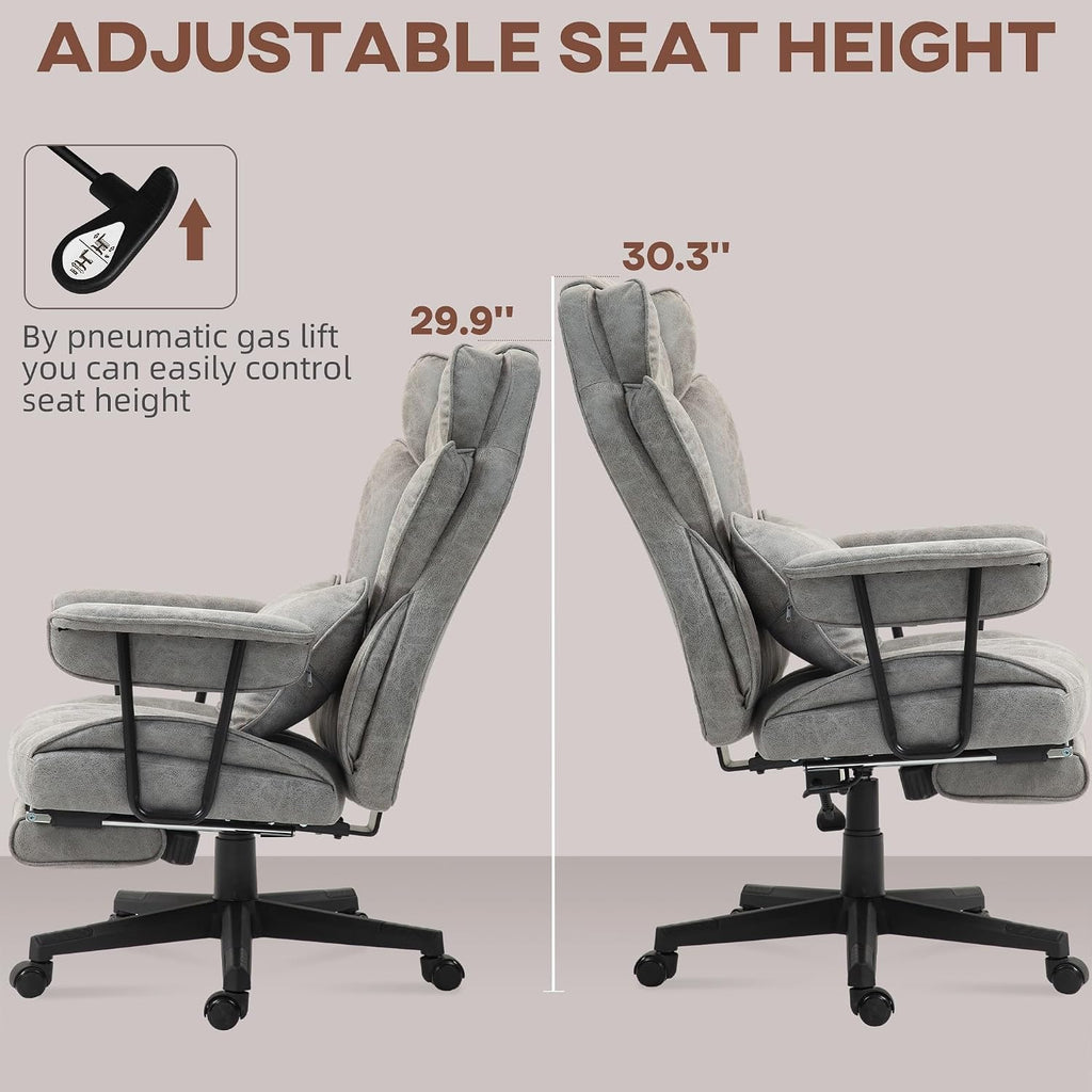 Massage Executive Office Chair with 6 Vibration Points, 400LBS Heated Big and Tall Office Chair with Foot Rest and Lumbar Support, Microfiber, Gray