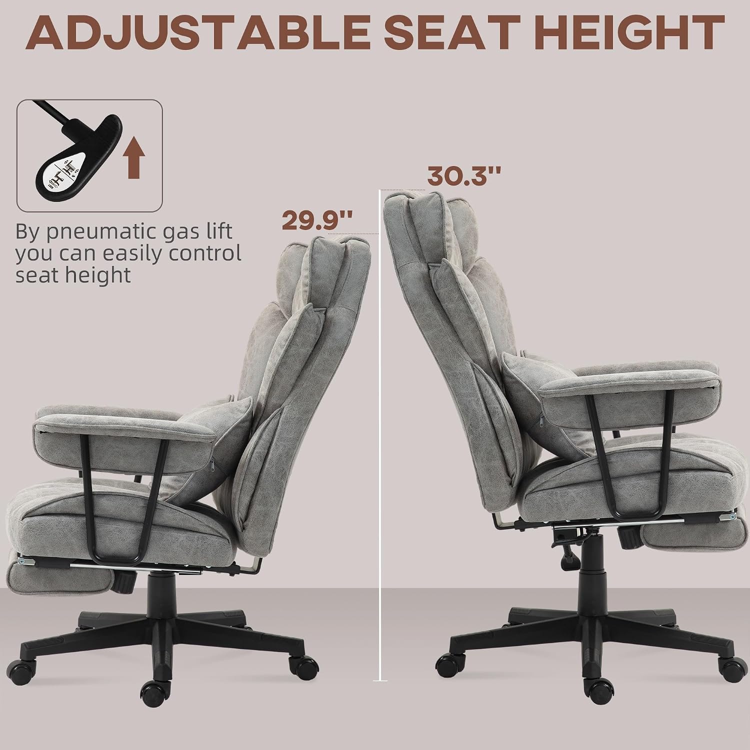 Massage Executive Office Chair with 6 Vibration Points, 400LBS Heated Big and Tall Office Chair with Foot Rest and Lumbar Support, Microfiber, Gray