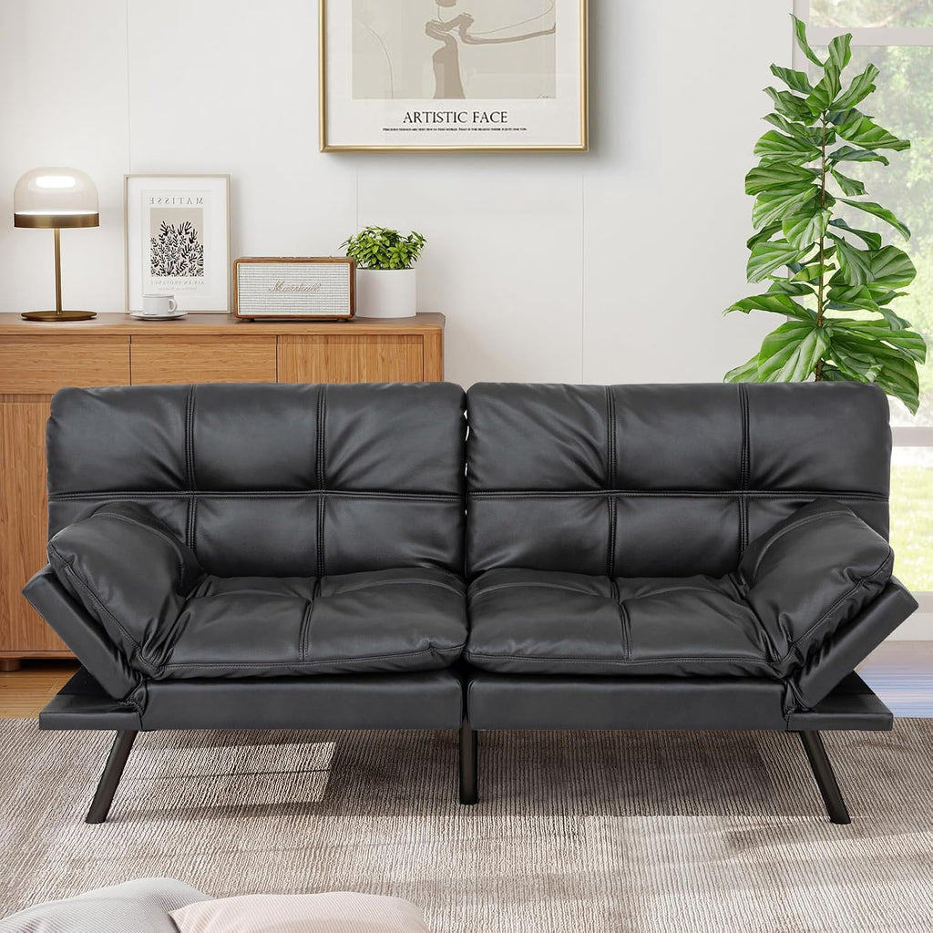 MUUEGM Futon Sofa Bed Couch Convertible Futon Memory Foam Futon Couch Bed Modern Sofa Couch Love Seat Sleeper Sofa for Small Space,Living Room,Office,Adjustable Backrests&Armrests Sofabed,Black
