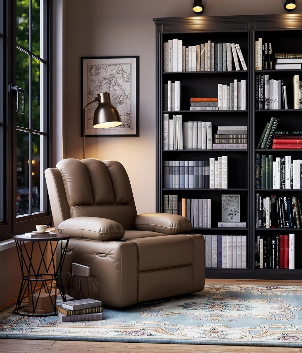 GarveeLife Oversized Recliner Chairs with Heat and Massage - Lazy Sofa for Adults- Manual Chair Recliner with Cup Holder for Living Rooms, Bedrooms and Nurseries - Tan