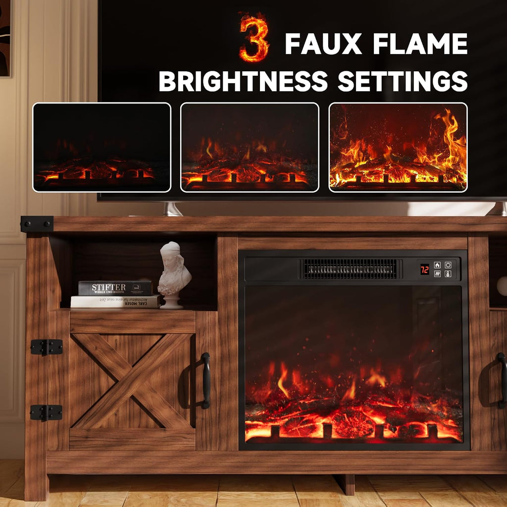 Furmax Entertainment Center with Fireplace, Fireplace TV Stand with Storage Cabinets and 2 Open Shelves, Modern Media TV Console for Living Room (Dark Brown)