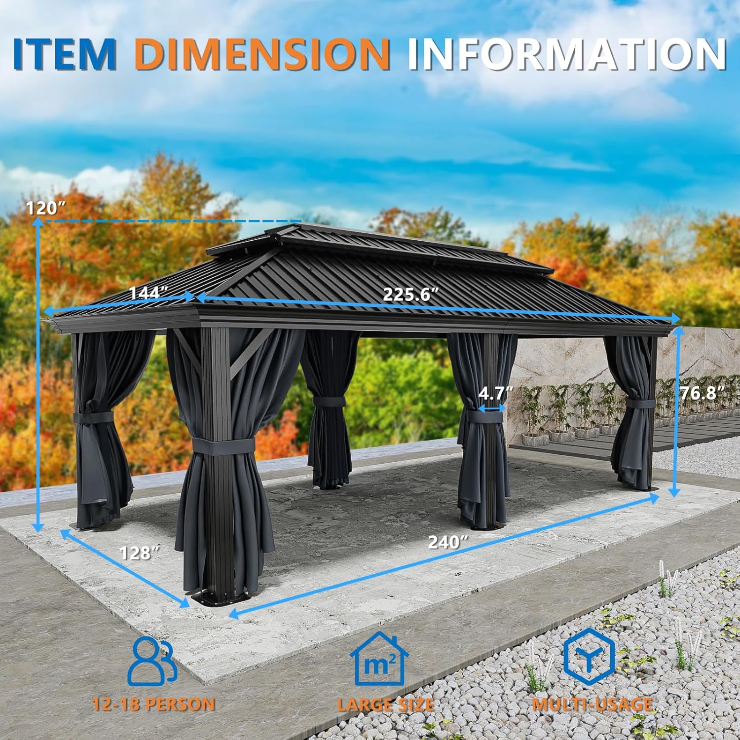 HOTEEL 12x20 Hardtop Gazebo on clearance with Metal Roof & Drainage System, Heavy Duty Galvanized Steel Gazebo with Aluminum Frame, Privacy Curtains and Netting, for All-Weather, Black (2026 Upgraded)