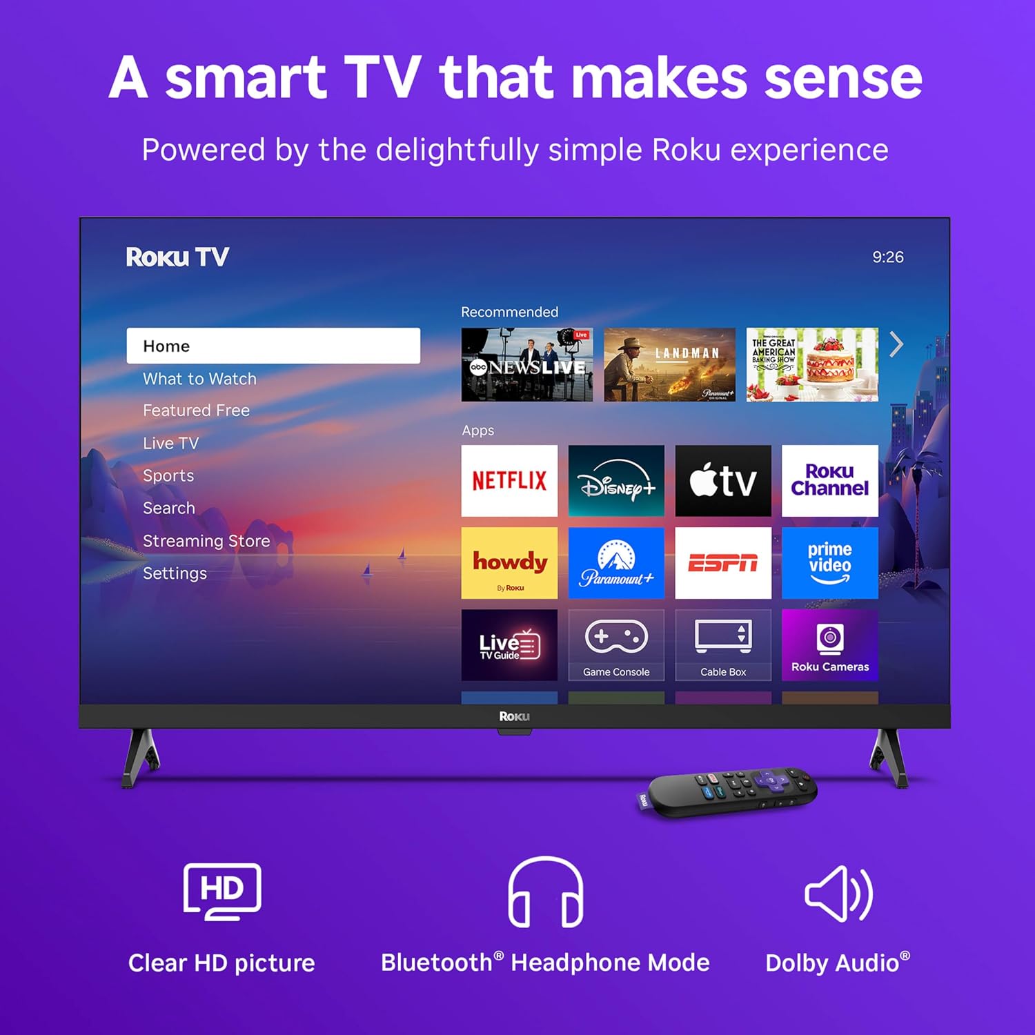 Roku Smart TV – 32-Inch Select Series, 720p HD TV – Roku TV with Voice Remote – Flat Screen LED Television with Wi-Fi for Streaming Live Local News, Sports, Family Entertainment