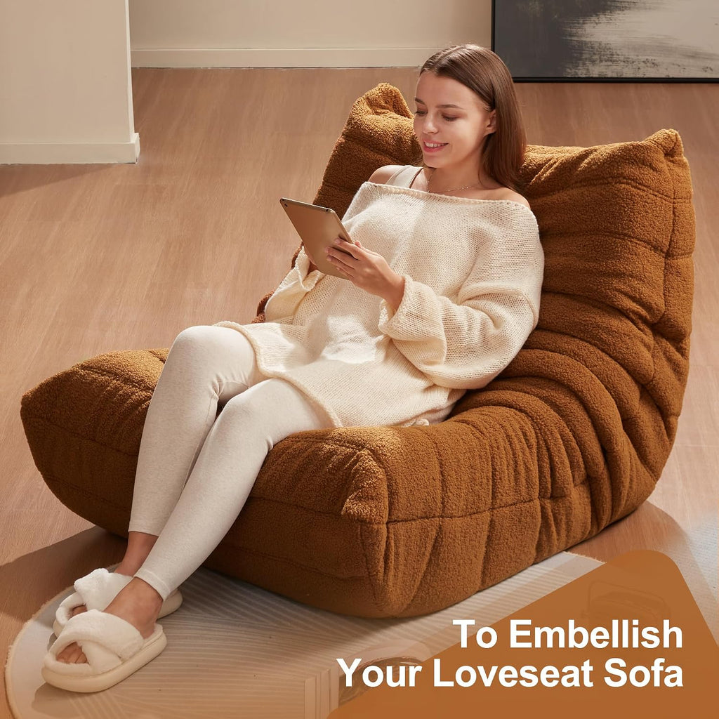 Bean Bag Chairs for Adults Giant Bean Bag Chair Memory Foam BeanBag Chair Bean Bag Sofa with Filler Faux Fur Fireside Beanbags Lazy Sofa for Living Room Bedroom Office (Brown Teddy, Single)