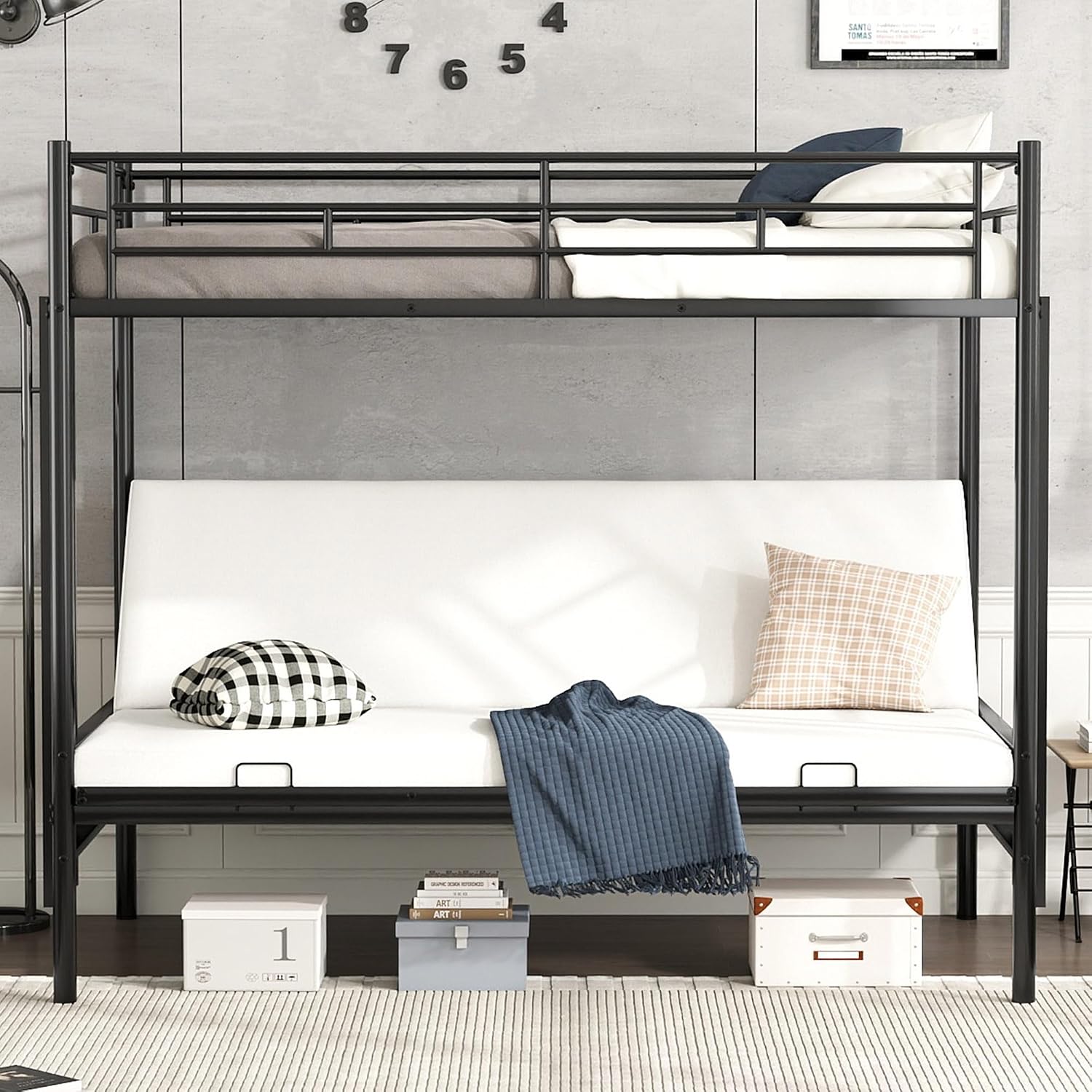 Bellemave Twin Over Futon bunk Bed, loft Bed with futon, No Box Spring Needed, Black