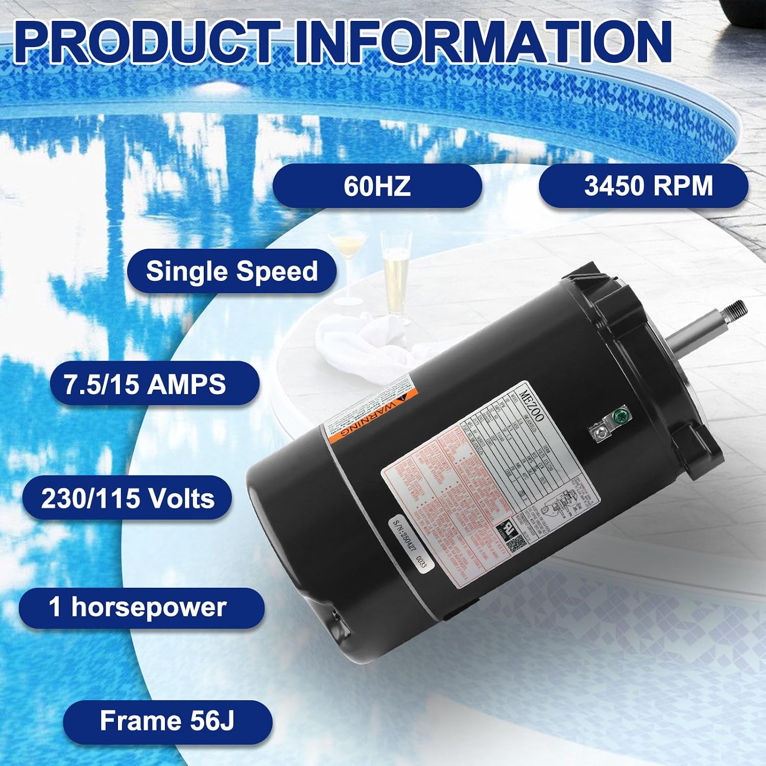 UST1102 1HP Swimming Pool Pump Motor Replacement for Hayward Super,115/230V,Max Flow,Northstar & Ja-cuzzi Magnum Pump,SP2607X10 ST1102 1.0 Horsepower Single Speed Round Flange Pool Motor