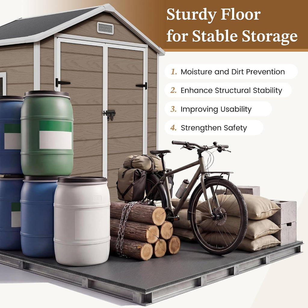 UDPATIO Outdoor Storage Shed 6x4 FT, Garden Resin Shed for Bike, Garbage Can, Tools, Outside Plastic Sheds with Floor for Backyard, Patio, Lawn, Brown