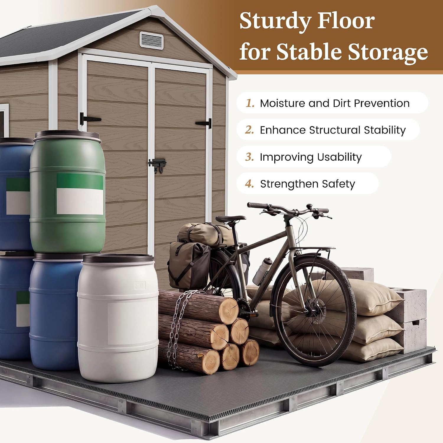 UDPATIO Outdoor Storage Shed 6x4 FT, Garden Resin Shed for Bike, Garbage Can, Tools, Outside Plastic Sheds with Floor for Backyard, Patio, Lawn, Brown