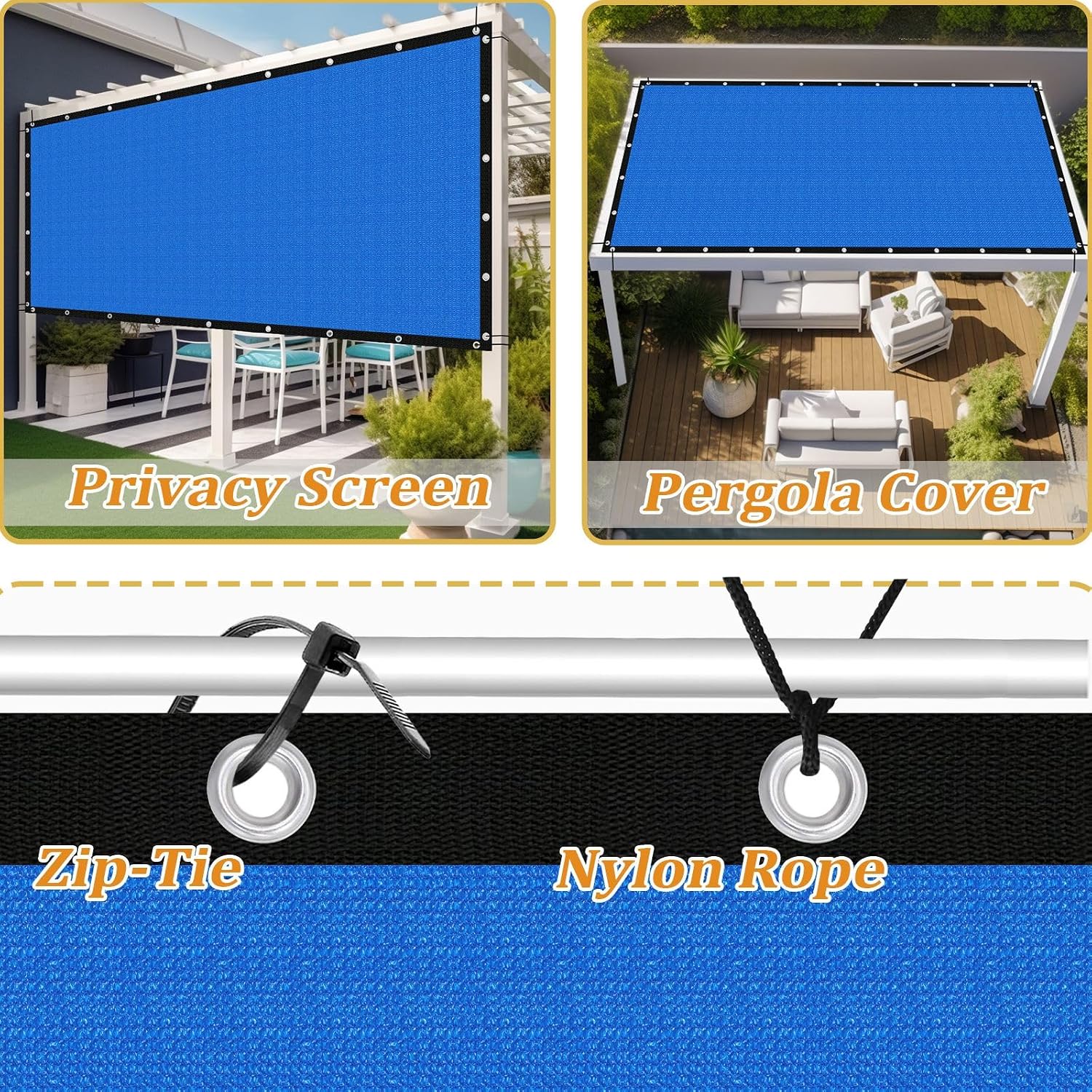 Shade&Beyond Customized Size 90% Sun Shade Cloth with Grommets, 14' X 20' Pergola Shade Cover Canopy, Mesh Tarp Sun Screens for Patio, Outdoor, Garden, Backyard GN05, Blue