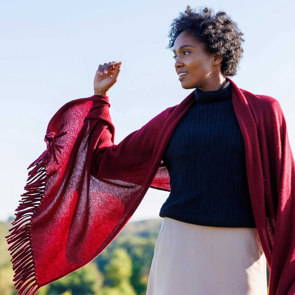 Fishers Finery Women's 100% Cashmere Knit Shawl Wrap with Fringe | Oversized 78' long by 28' wide