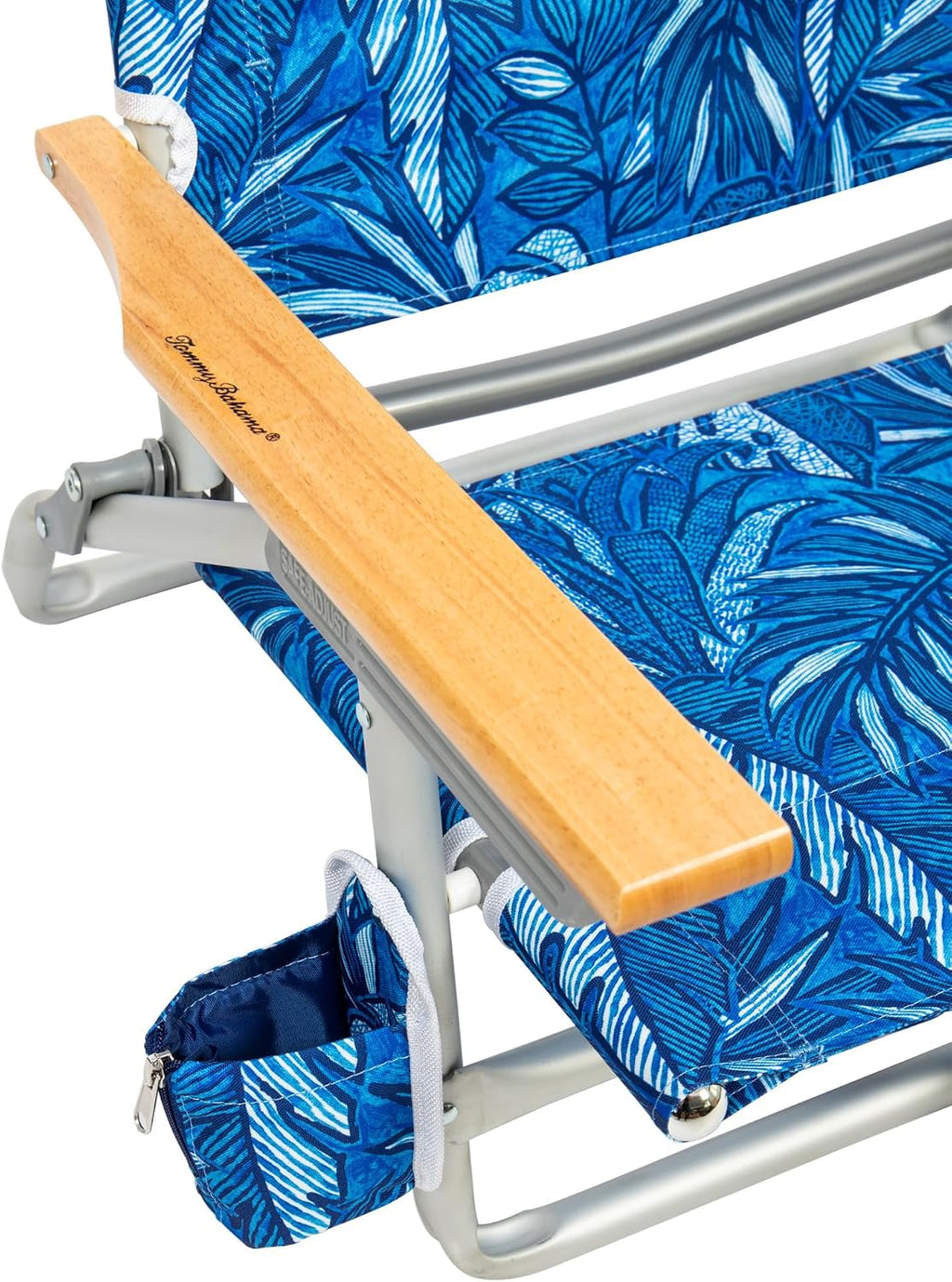 Tommy Bahama 2-Pack 5-Position Classic Lay Flat Backpack Beach Chair with Cooler and Cup Holder, Portable Folding Beach Chair for Tanning, Blue Tropical Leaves
