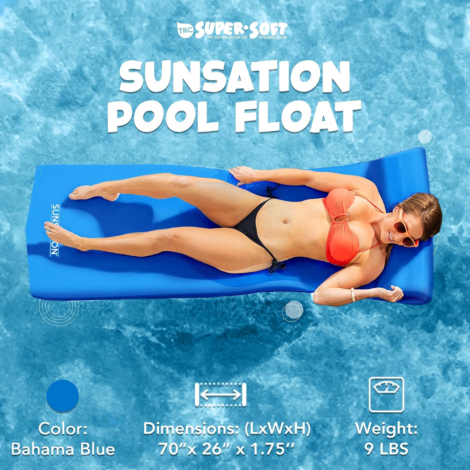 TRC Recreation Sunsation Thick Foam Pool Float Lounger w/Headrest for Lounging & Sunbathing in Swimming Pools, Beaches & Lakes