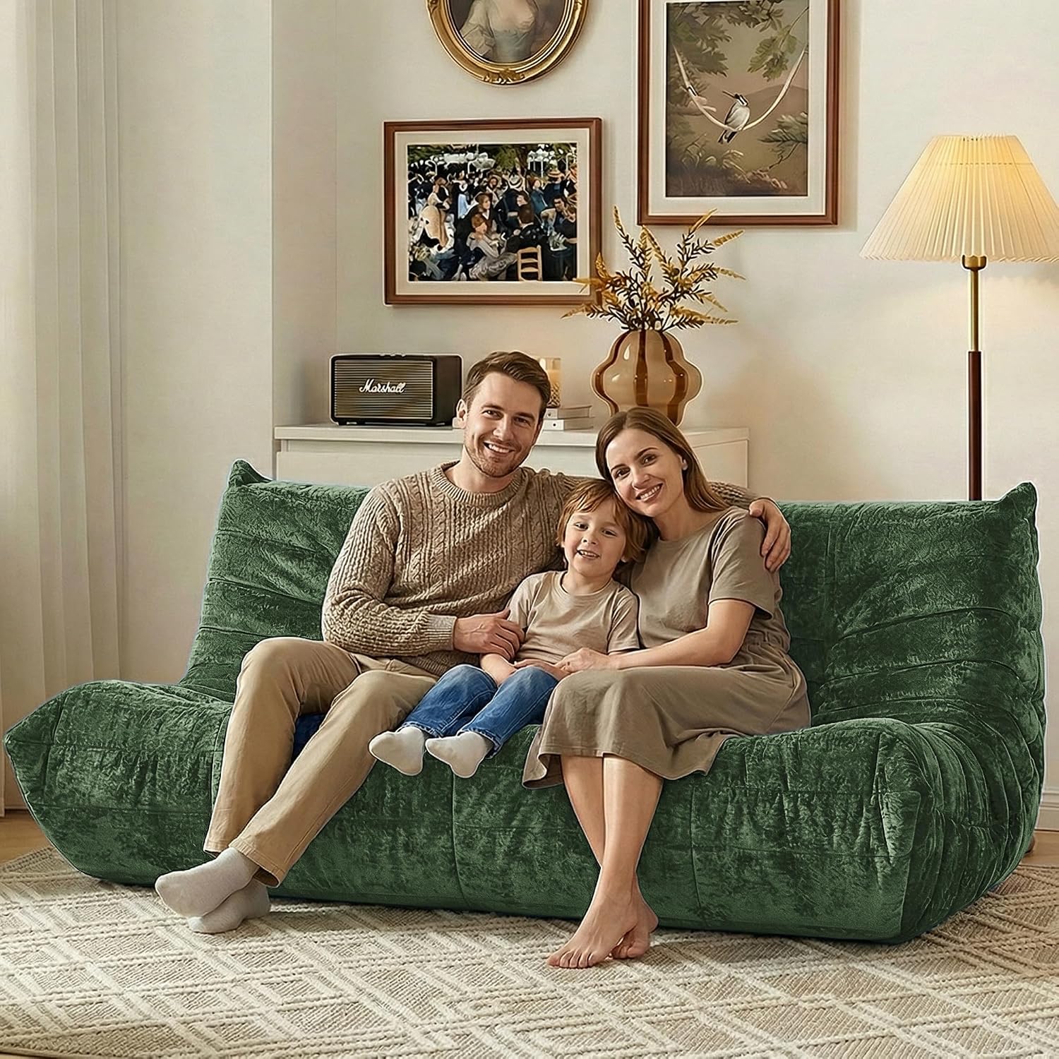HABUTWAY Bean Bag Chair, Giant Bean Bag Chairs for Adults, 3 Seater Fireside Chair, Lazy Large Floor Bean Bag Sofa for Living Room, Bedroom, Dorm, Office (Green)