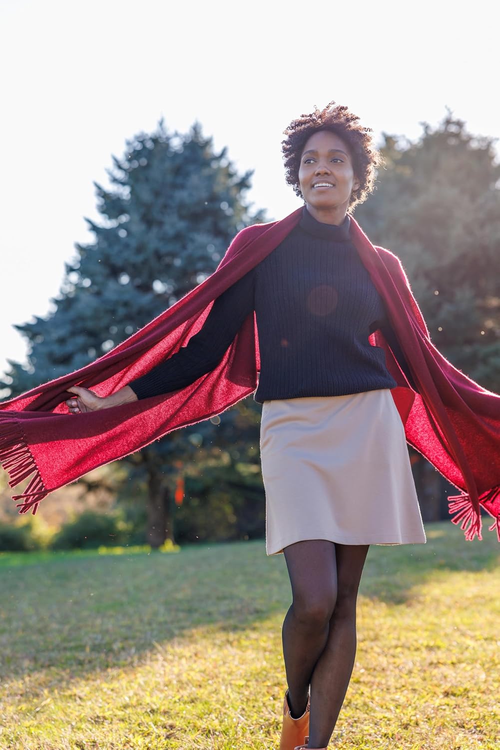 Fishers Finery Women's 100% Cashmere Knit Shawl Wrap with Fringe | Oversized 78' long by 28' wide