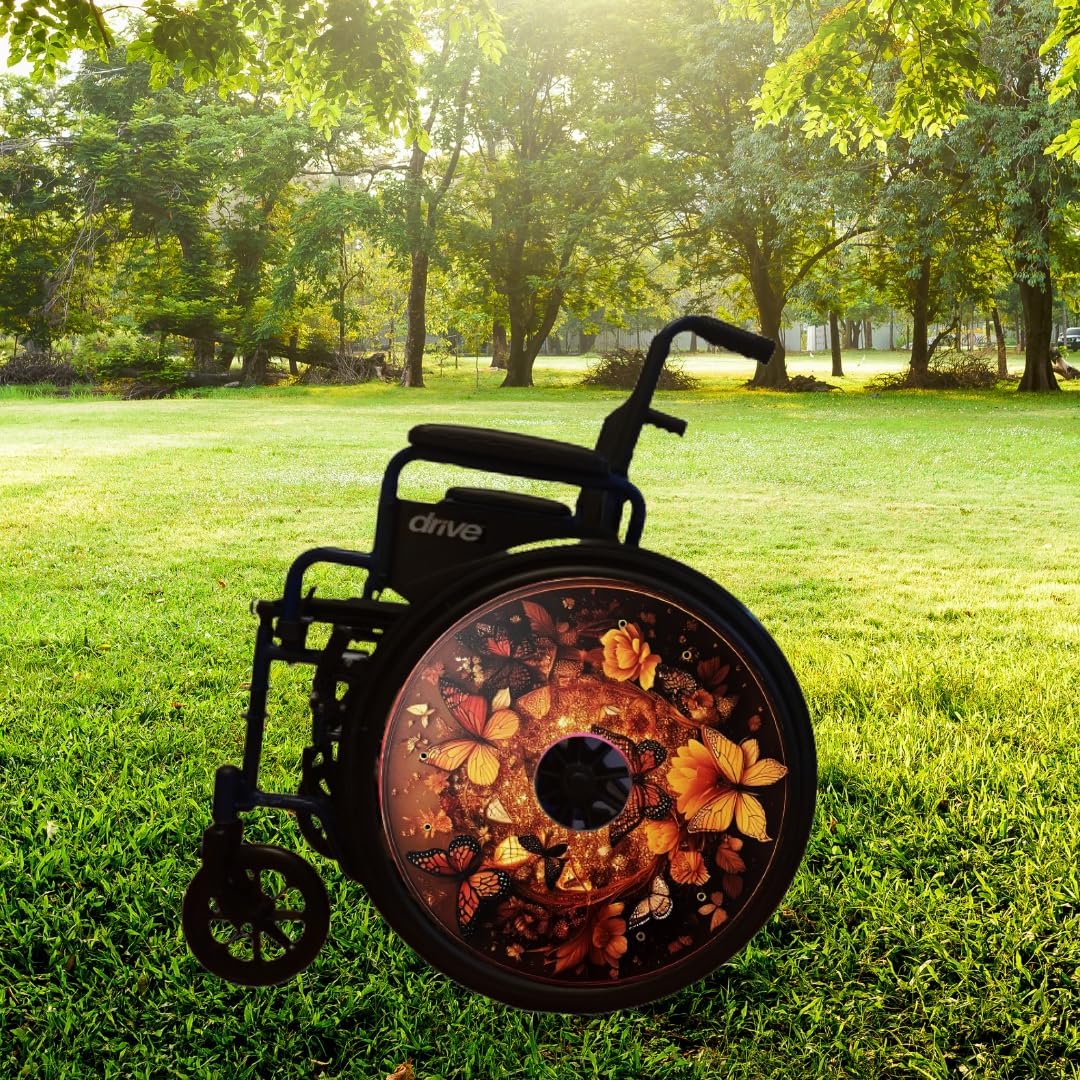 Wheelchair Memorial Day Wheel Covers, Wheelchair Accessories Wheels, Enhances Aesthetics, Easy Install/Remove, Lightweight, Waterproof (Royal Gold Butterfly)